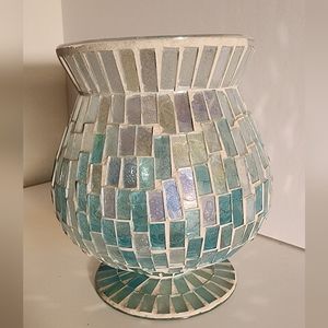 Blue Glass mosaic candle vase